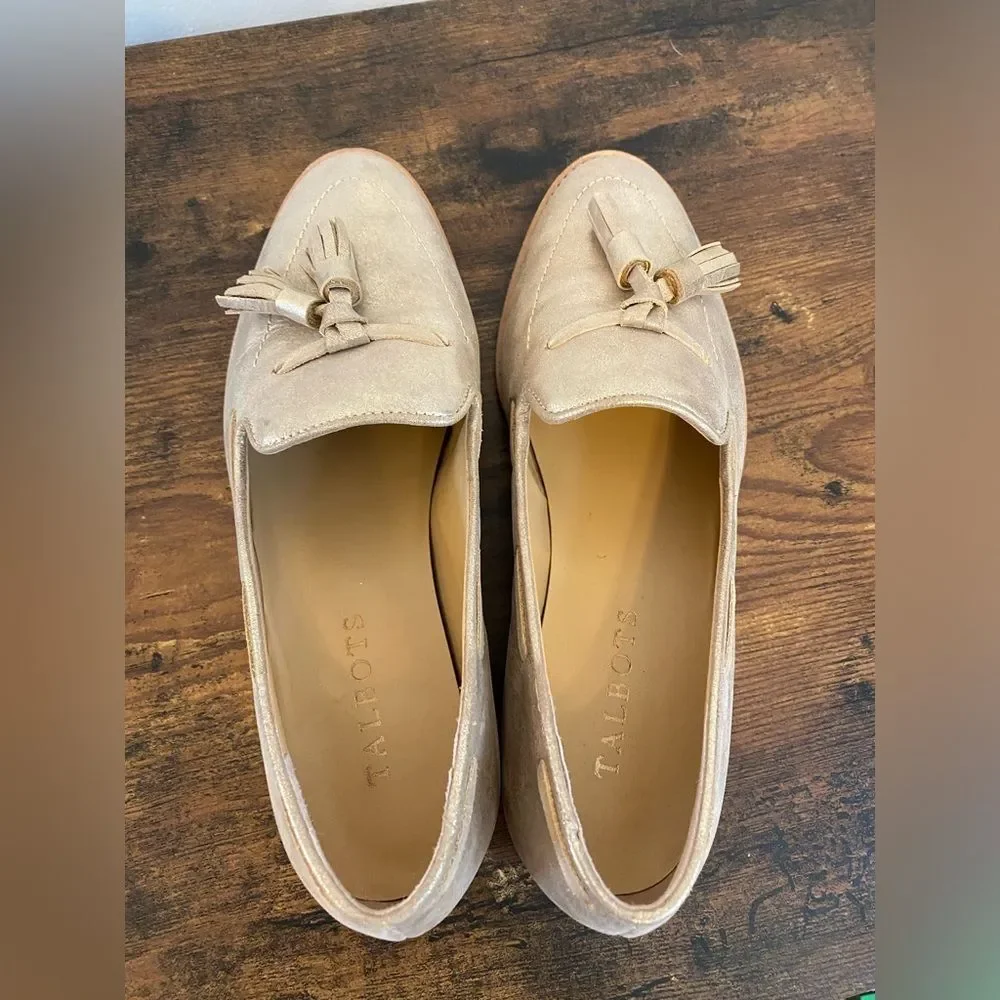 Talbots Leighton Tassel Loafers in Metallic Suede - Size 6.5